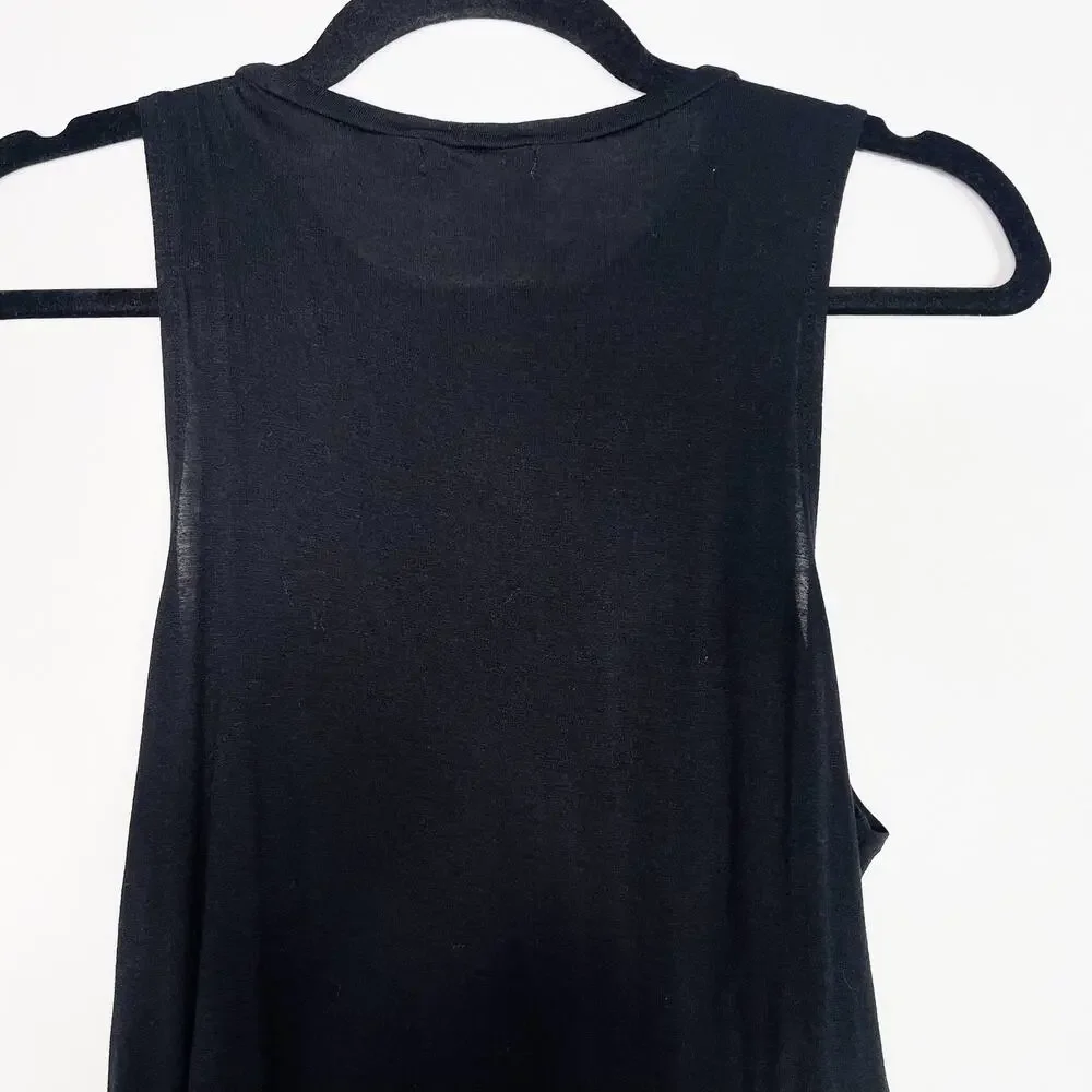 Leith XSmall XS Black High Low Hem Mixed Media Tank Top Crew Neck Sleeveless